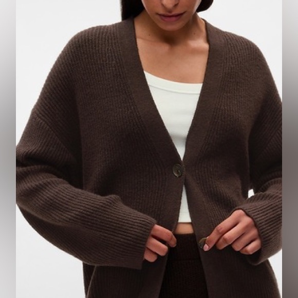 NWT CashSoft Shaker-Stitch Boyfriend Cardigan in Brown - Picture 4 of 6
